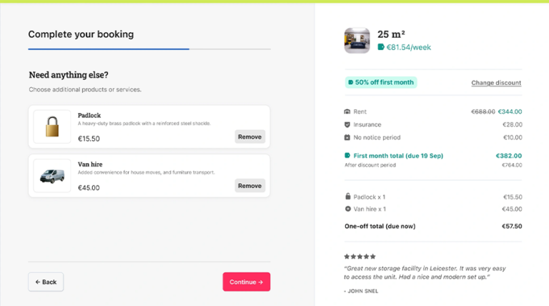 Connecteur WordPress Storagility relié au logiciel Stora pour un tunnel de réservation en ligne brandé et des tarifs en temps réel pour un centre de self-storage indépendant